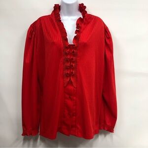 Vintage Red ruffled women’s blouse size 44 secretary top button down